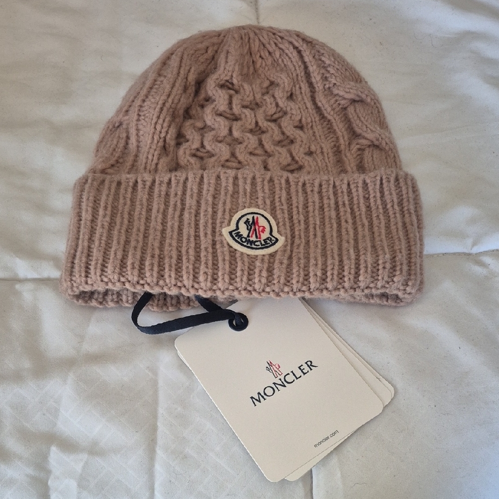Moncler Taupe Cable Knit Beanie NWT